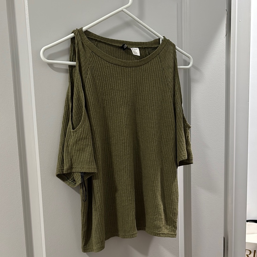 SOLD - Olive Green Cold Shoulder Top